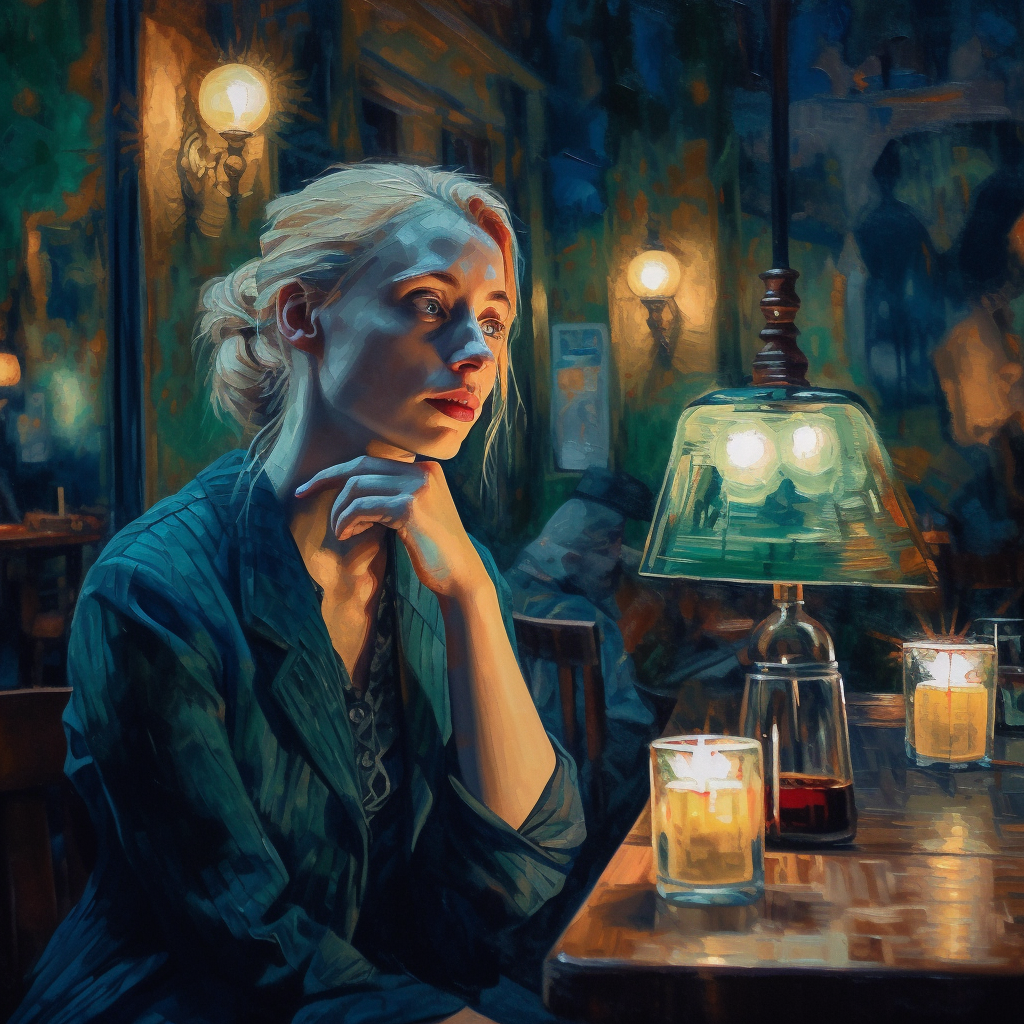 Woman in a Cafe - Into the Unknown